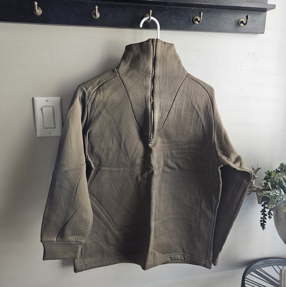 Olive Funnel Neck Zipper Jacket